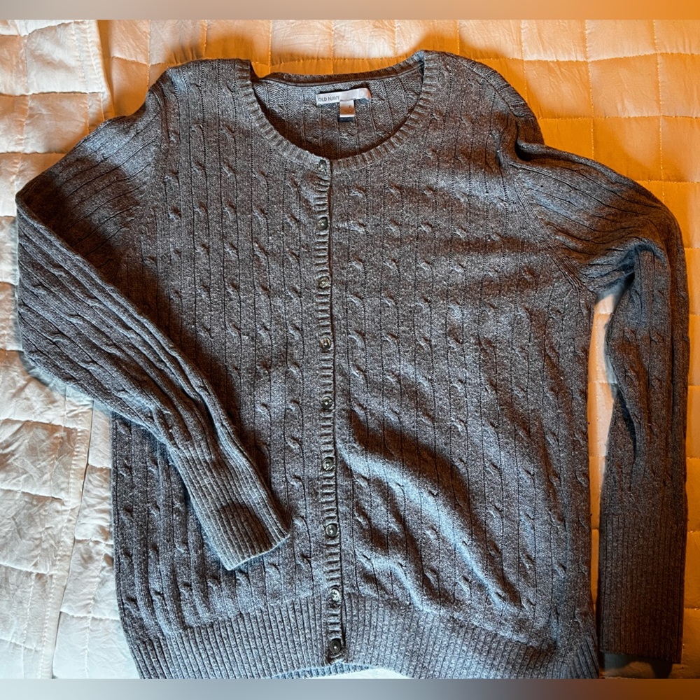 Gray cable knit cardigan